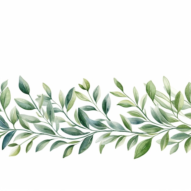 Uma pintura de uma planta verde com folhas em um fundo branco