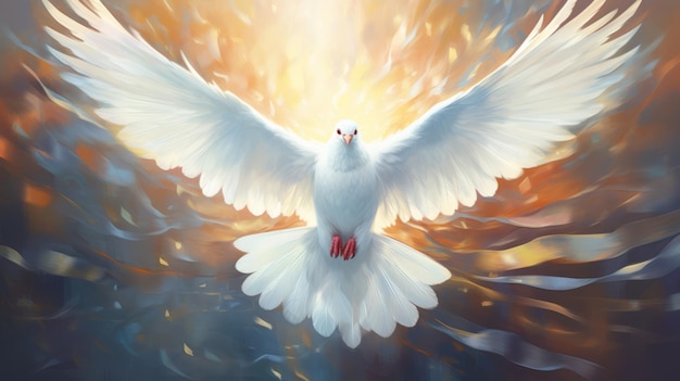 Uma pintura de uma pomba branca com as asas estendidas