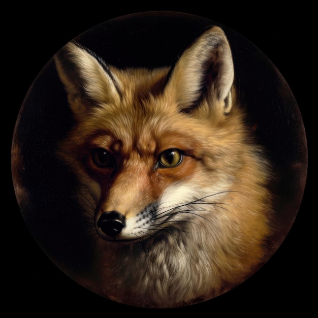 Uma pintura de uma raposa com um fundo preto