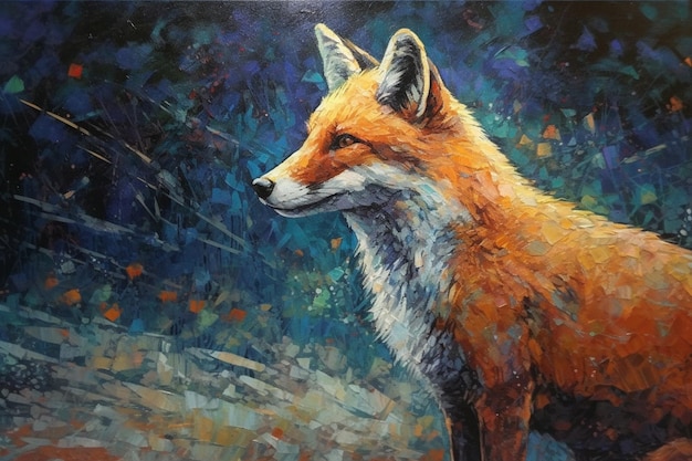 Uma pintura de uma raposa na floresta