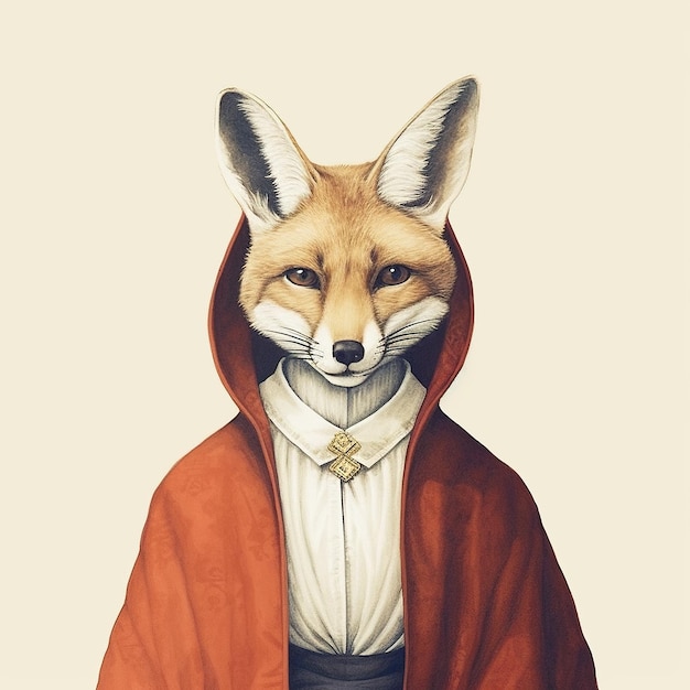 Uma pintura de uma raposa vestindo um manto vermelho Imagem generativa de IA