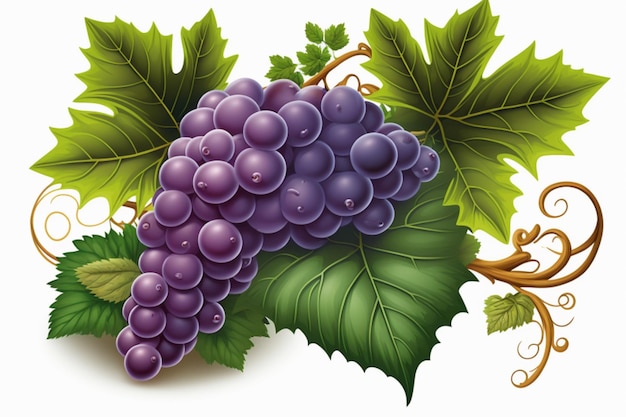 Uma pintura de uvas com folhas e a palavra uvas nela