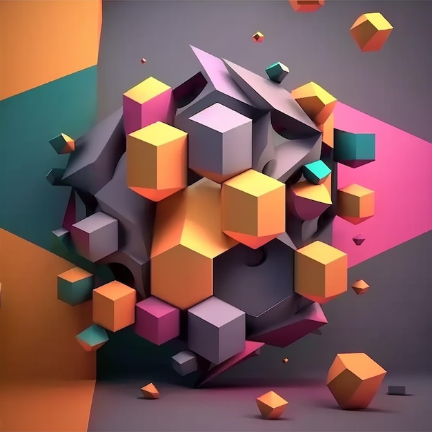 Uma pintura digital de cubos e cubos com as palavras "a palavra" nela"