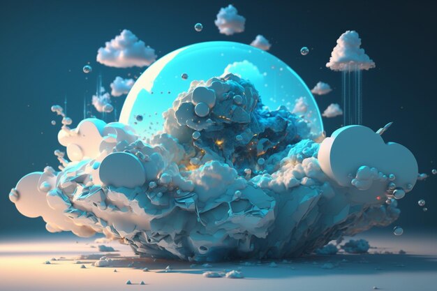 Uma pintura digital de nuvens e as palavras "nuvem"