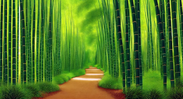 uma pintura digital de papéis de parede de uma floresta de bambu para a área de trabalho