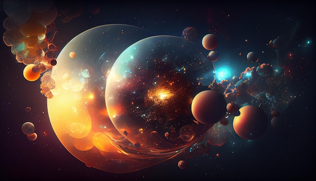 Uma pintura digital de planetas com as palavras 'galáxia' na parte inferior