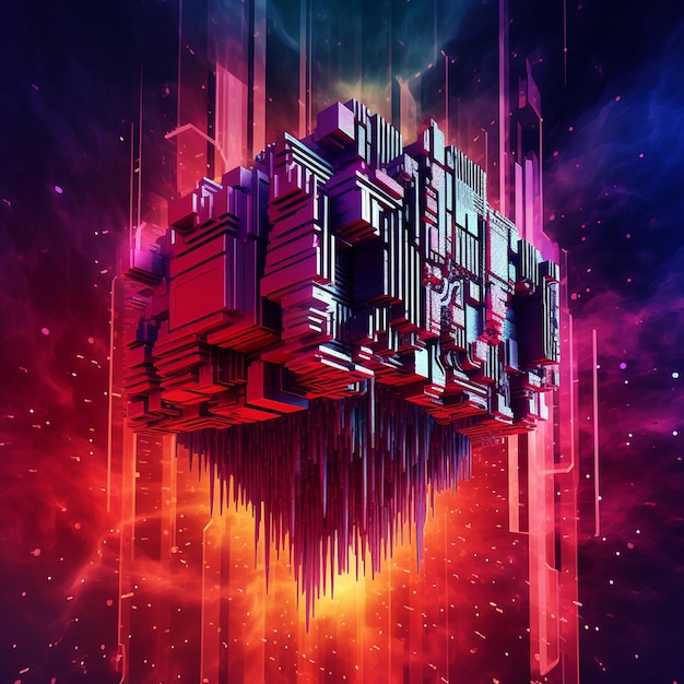 Uma pintura digital de um cubo com as palavras "cyberpunk" nele