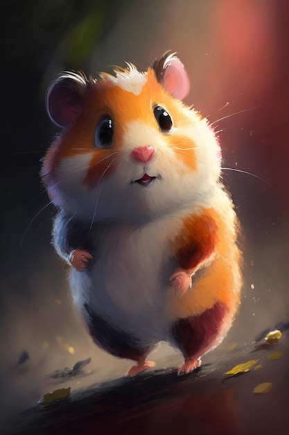 Uma pintura digital de um hamster com uma coroa na cabeça