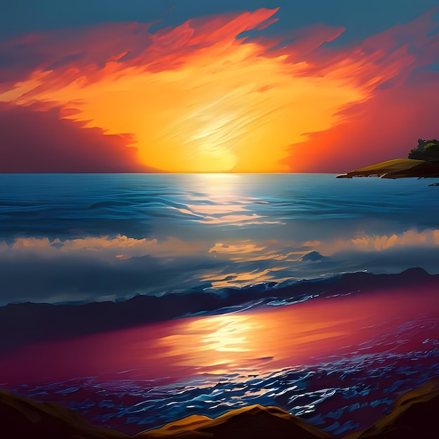 Uma pintura digital de um pôr do sol sobre o oceano 6