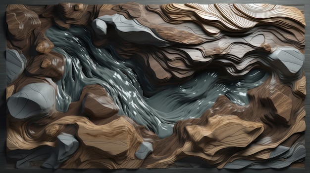 Uma pintura digital de um rio com pedras e água.