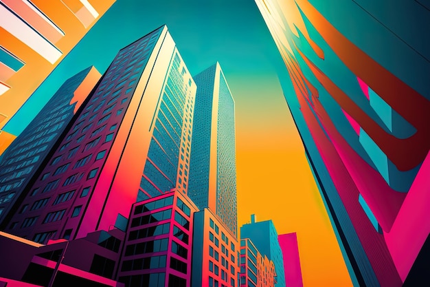 Uma pintura digital de uma cidade em cores