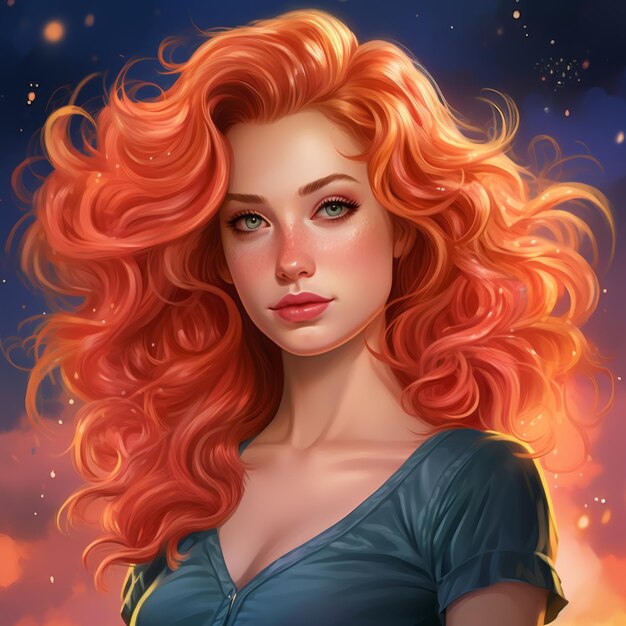 uma pintura digital de uma linda mulher ruiva