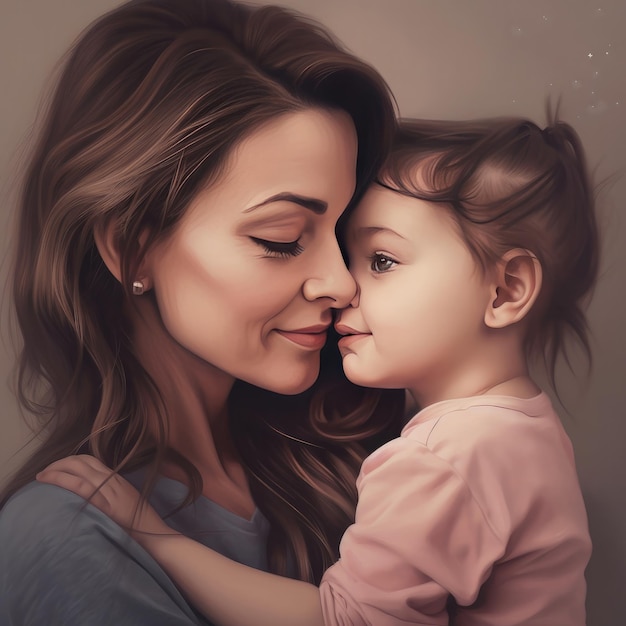 Uma pintura digital de uma mãe e filha