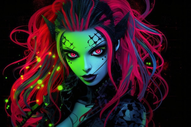 uma pintura digital de uma mulher com cabelos ruivos e olhos verdes