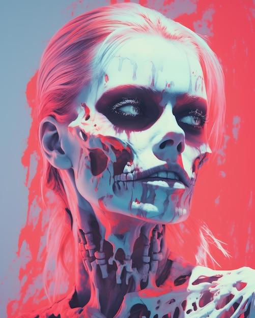 uma pintura digital de uma mulher com sangue no rosto
