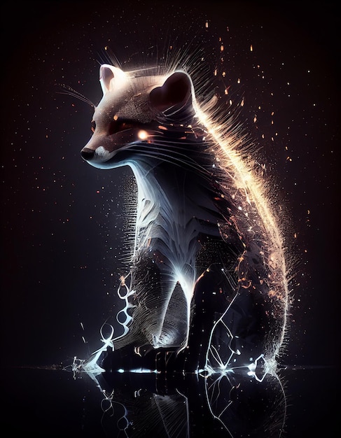 Uma pintura digital de uma raposa com efeito de fogo