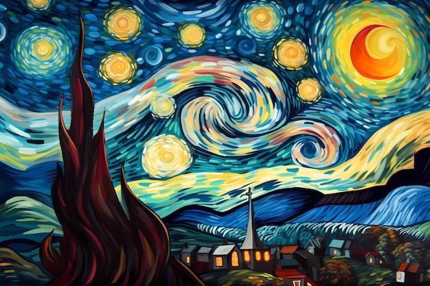 Uma pintura do céu noturno estrelado