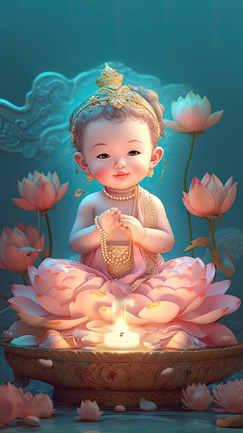 Foto uma pintura do pequeno e adorável bodhisattva guanyin