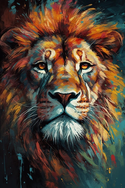Uma pintura do rosto de um leão.