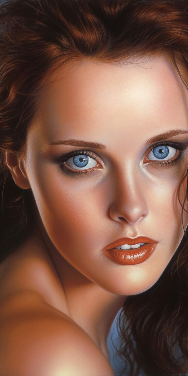 Foto uma pintura do rosto de uma mulher com olhos azuis.