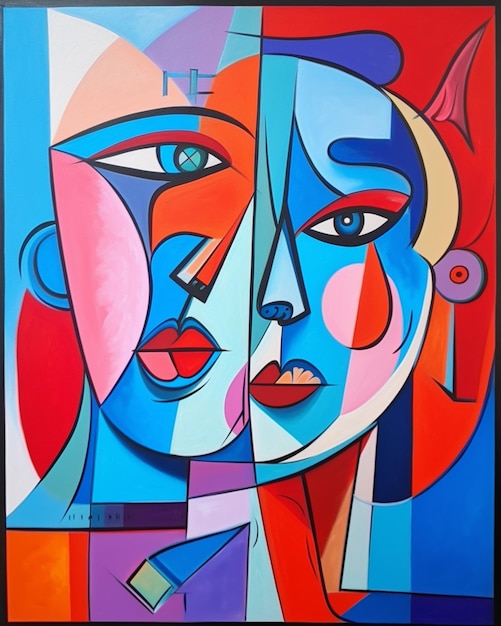 Uma pintura do rosto de uma mulher com um rosto azul e a palavra amor nele.
