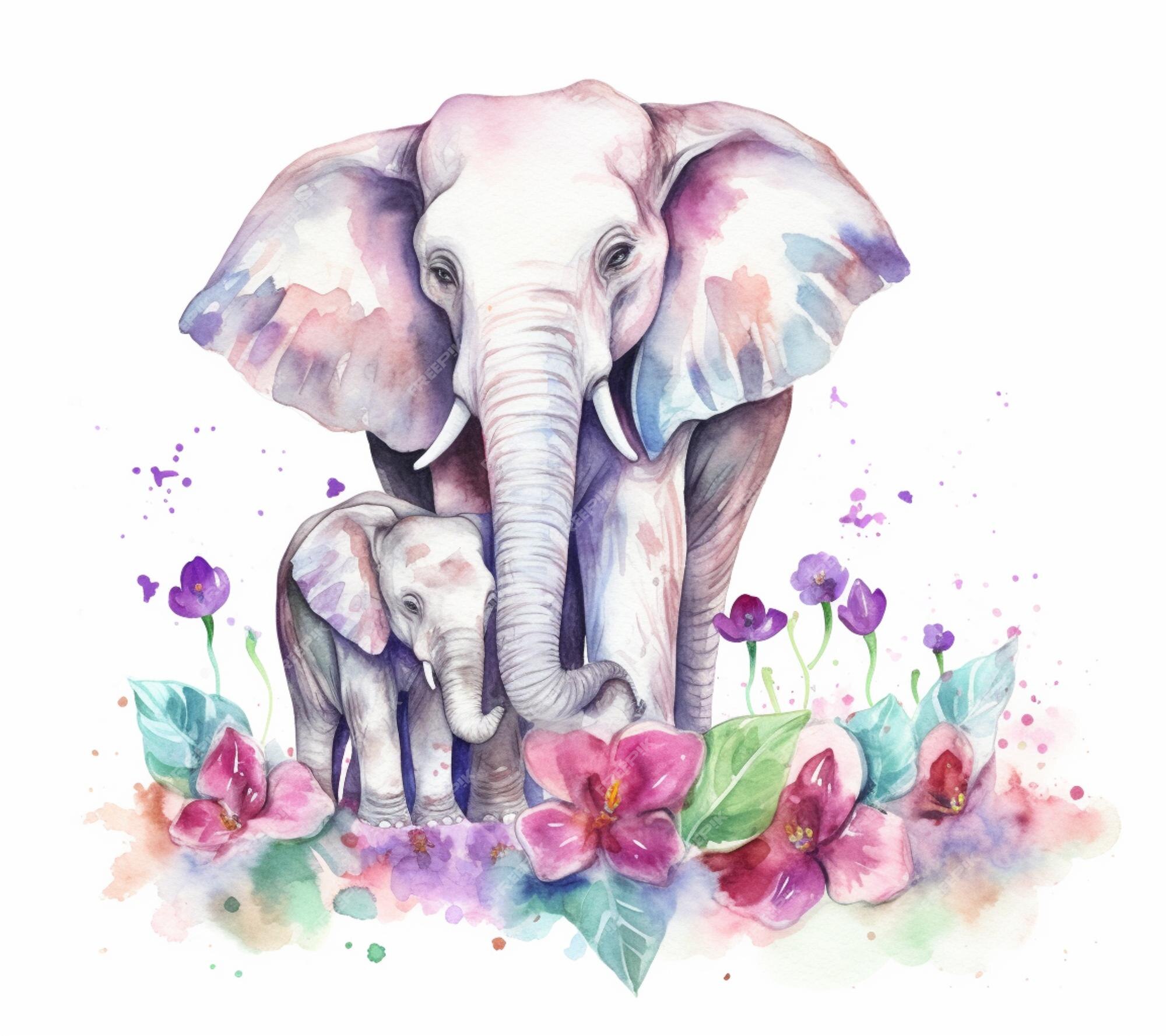 Pintura Desenho, elefante alegre - composição estilizada em estilo aquarela  - Para crianças - Quadros