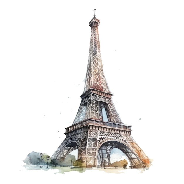 Uma pintura em aquarela da torre eiffel em paris.