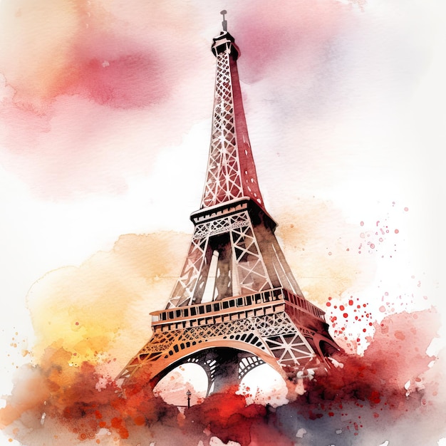 Uma pintura em aquarela da torre eiffel em paris