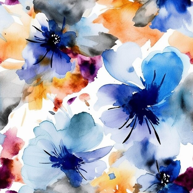 Uma pintura em aquarela de flores azuis