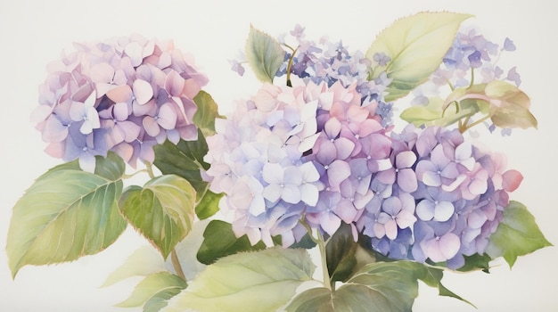 Uma pintura em aquarela de flores com a palavra hortênsia nela.