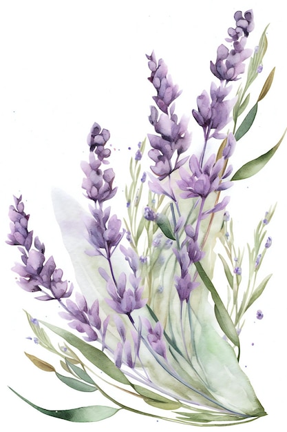 Foto uma pintura em aquarela de flores de lavanda.