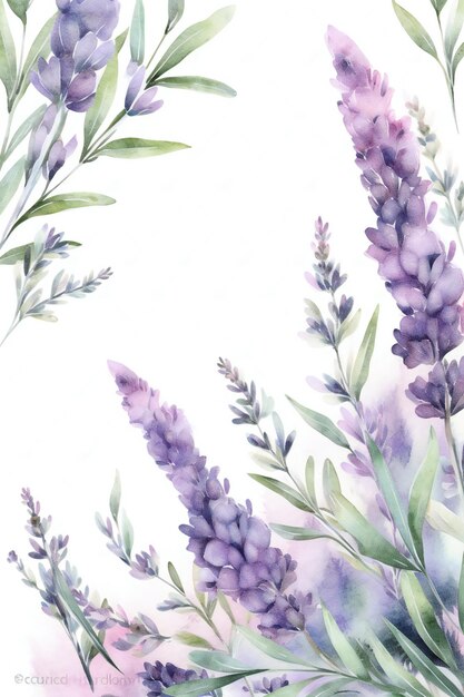 Uma pintura em aquarela de flores de lavanda.