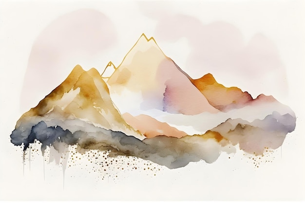Uma pintura em aquarela de montanhas com a palavra montanha nela.