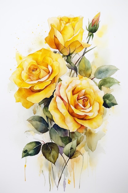 Uma pintura em aquarela de rosas amarelas