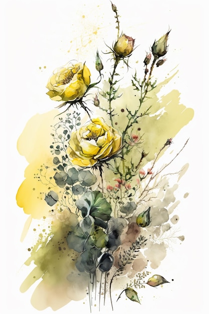 Uma pintura em aquarela de rosas amarelas