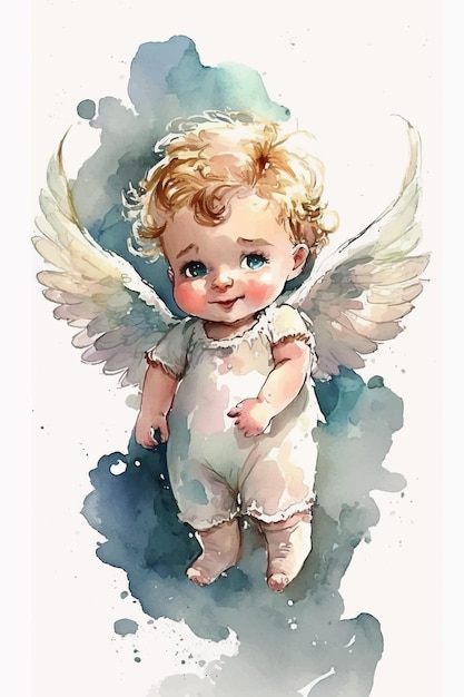 Uma pintura em aquarela de um anjo bebê com asas