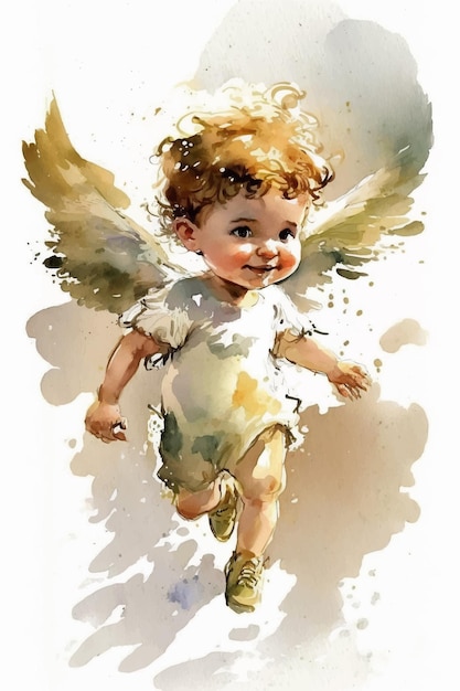 Uma pintura em aquarela de um anjo bebê com asas