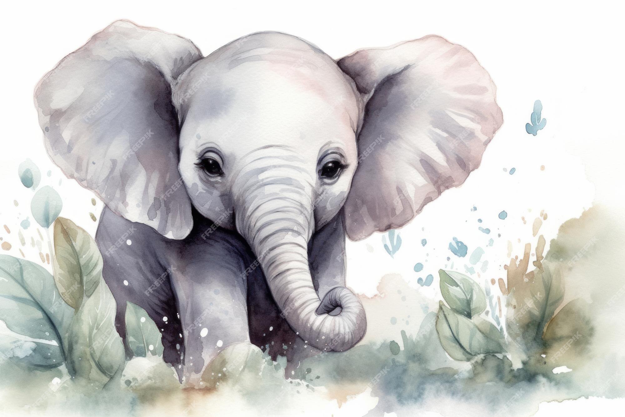 Pintura Desenho, elefante alegre - composição estilizada em estilo aquarela  - Para crianças - Quadros