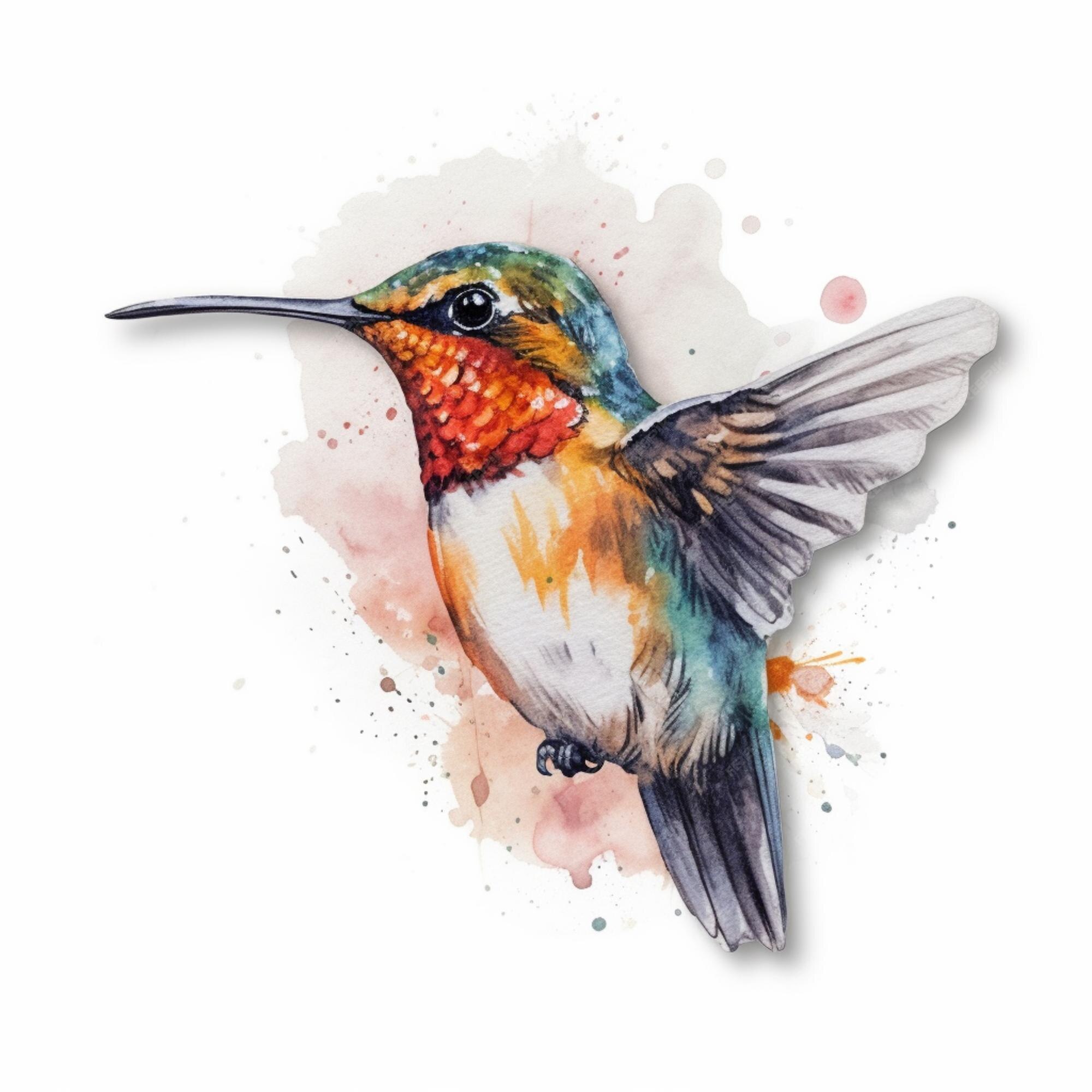 Beija-flor pintado em aquarela. pássaro de estilo abstrato e fantasia.  animais pintados em aquarela.