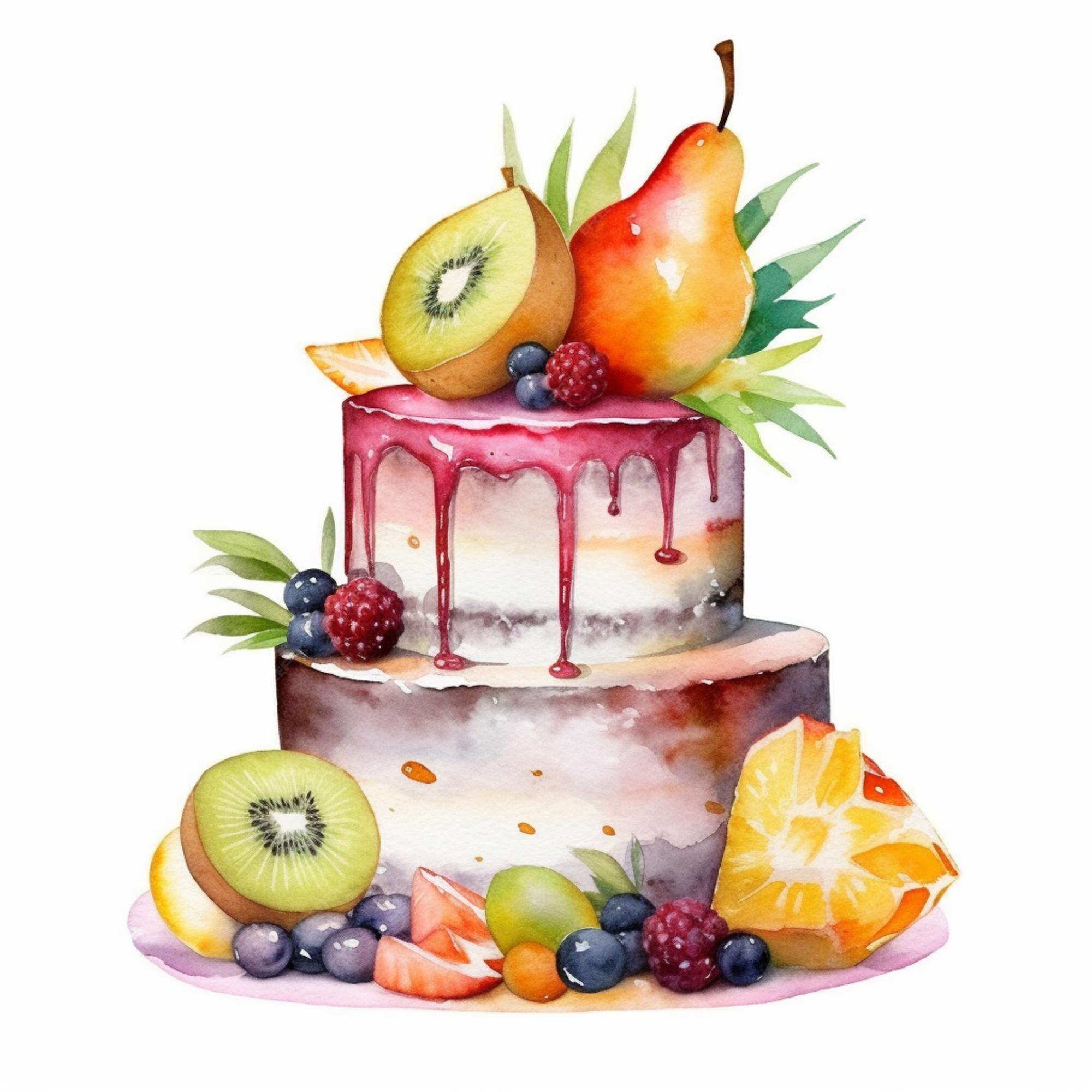 Lindo bolo com pintura de frutas, ilustração de desenho animado · Creative  Fabrica