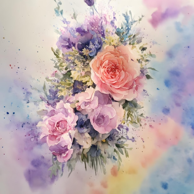 Uma pintura em aquarela de um buquê de flores