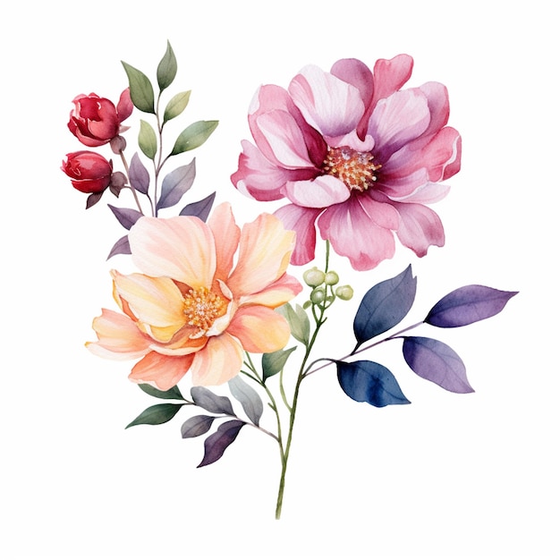 Uma pintura em aquarela de um buquê de flores.