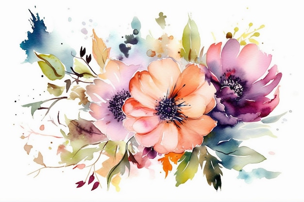 Uma pintura em aquarela de um buquê de flores.