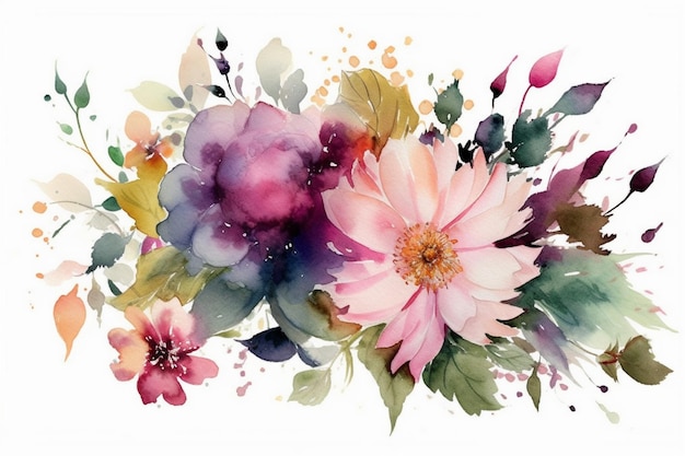 Uma pintura em aquarela de um buquê de flores.