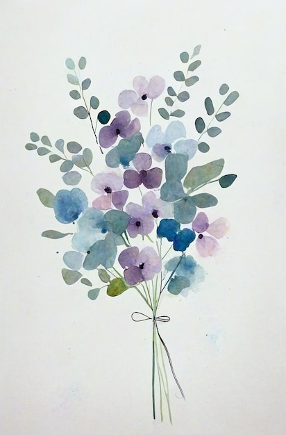 Uma pintura em aquarela de um buquê de flores.