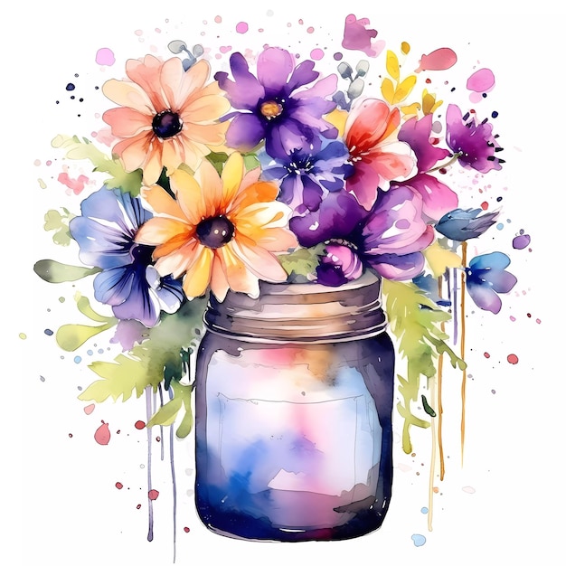 Uma pintura em aquarela de um buquê de flores