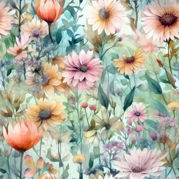 Uma pintura em aquarela de um buquê de flores.