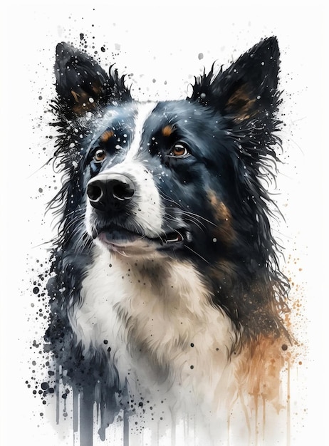 Uma pintura em aquarela de um cachorro border collie