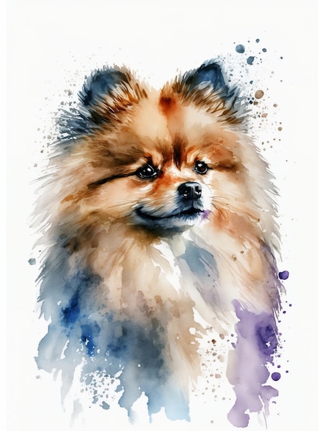 Uma pintura em aquarela de um cachorro chamado Pomeranian.