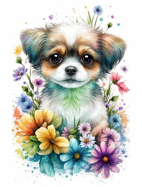 Uma pintura em aquarela de um cachorro shih tzu